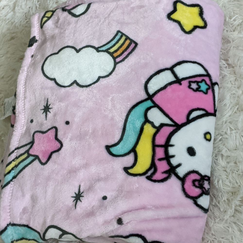 Hello Kitty Pink Blanket with Rainbow and Stars
